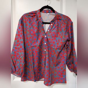 NWT Online Boutique Blue Red Floral Retro Blouse size Large